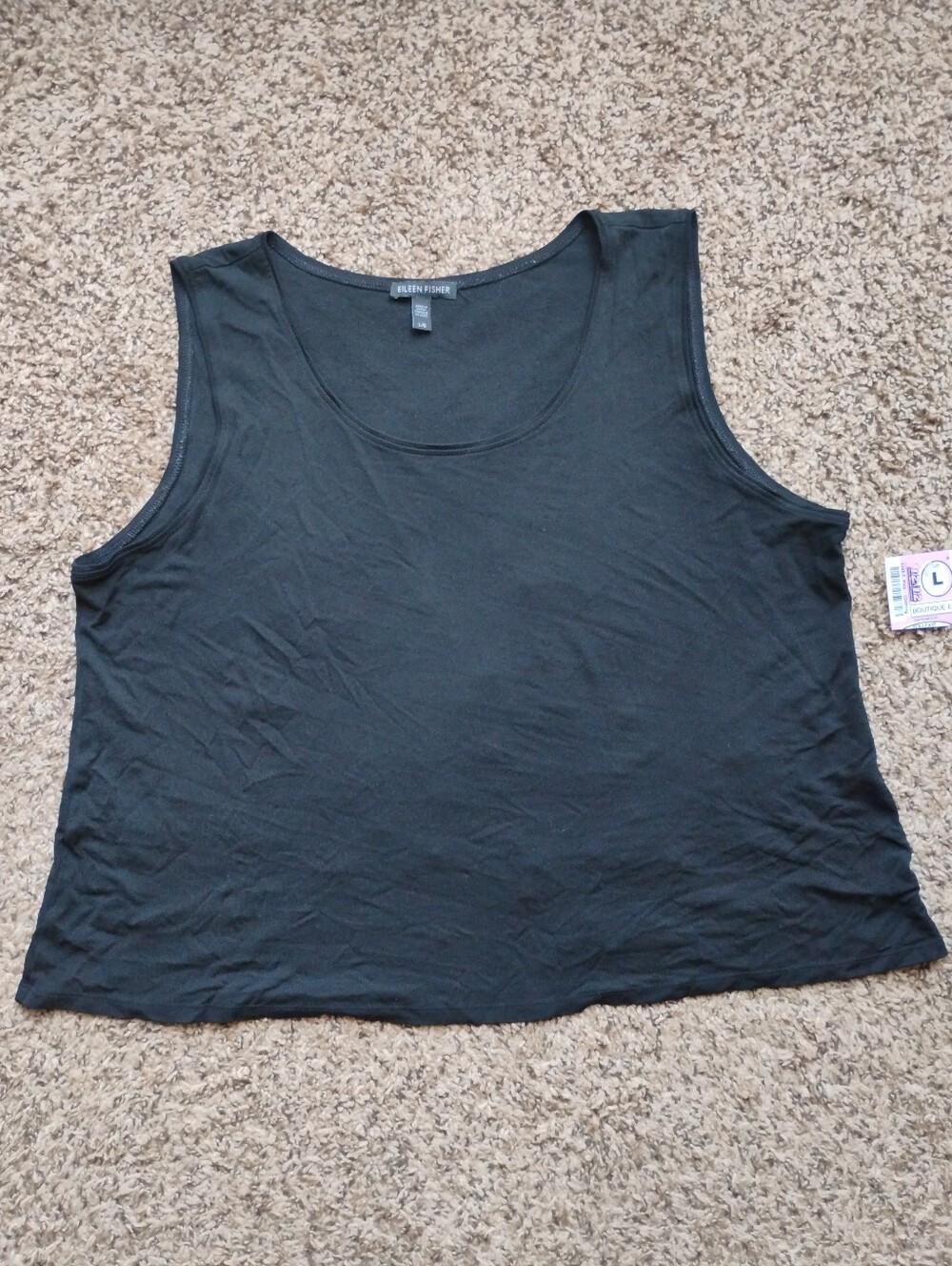 New Cond. Eileen Fisher 100% Silk Knit Scoop Neck Boxy Tank Crop Black L Black